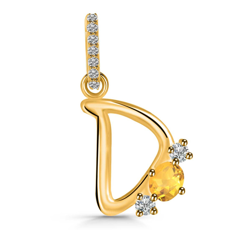Citrine & White Topaz Alphabet D Pendant CIT-RDA-82.