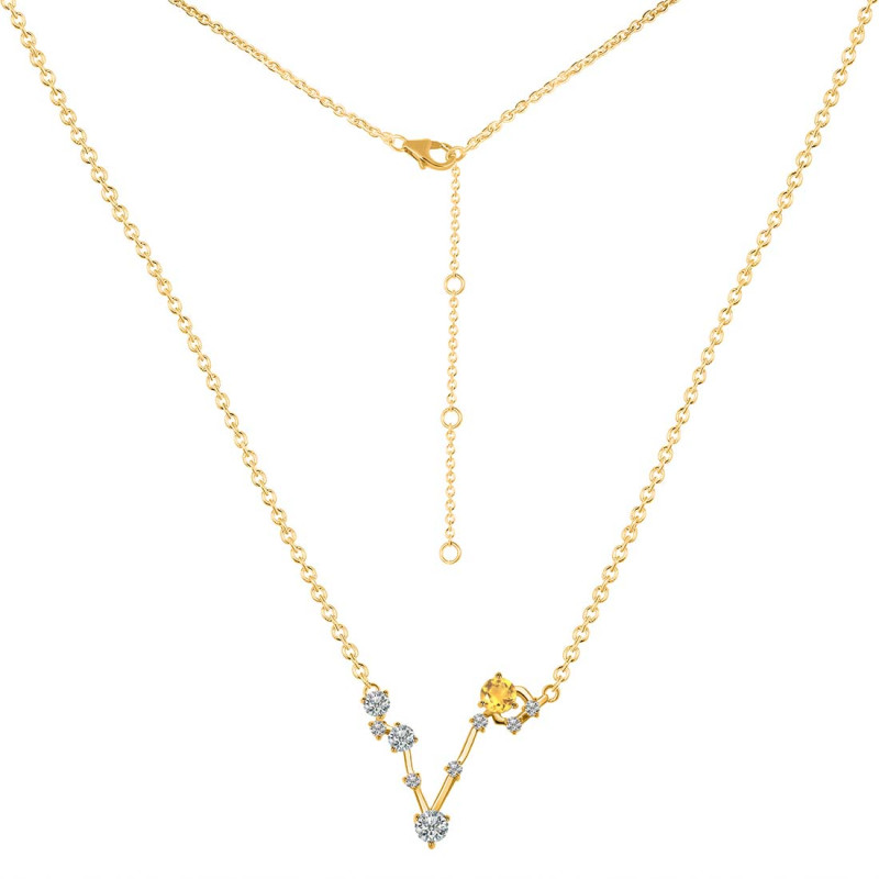 Pisces Zodiac Star Constellation Citrine & White Topaz Necklace CIT-RDN-387.