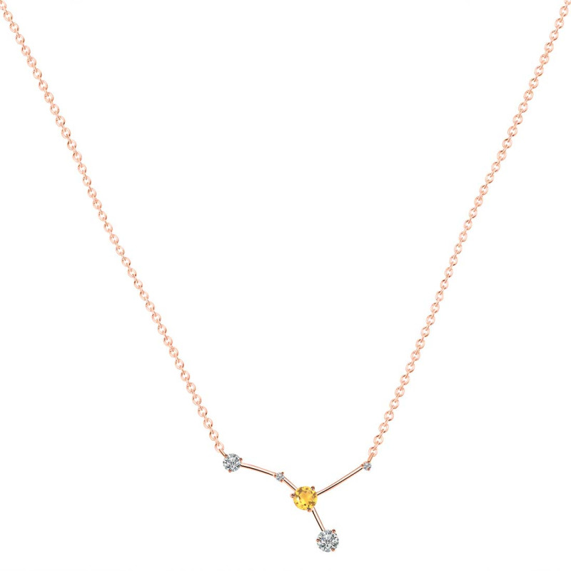cancer Zodiac Star Constellation Citrine & White Topaz Necklace CIT-RDN-486.