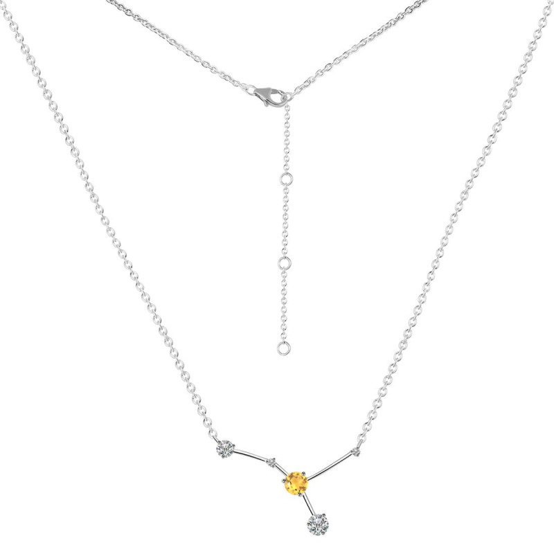 cancer Zodiac Star Constellation Citrine & White Topaz Necklace