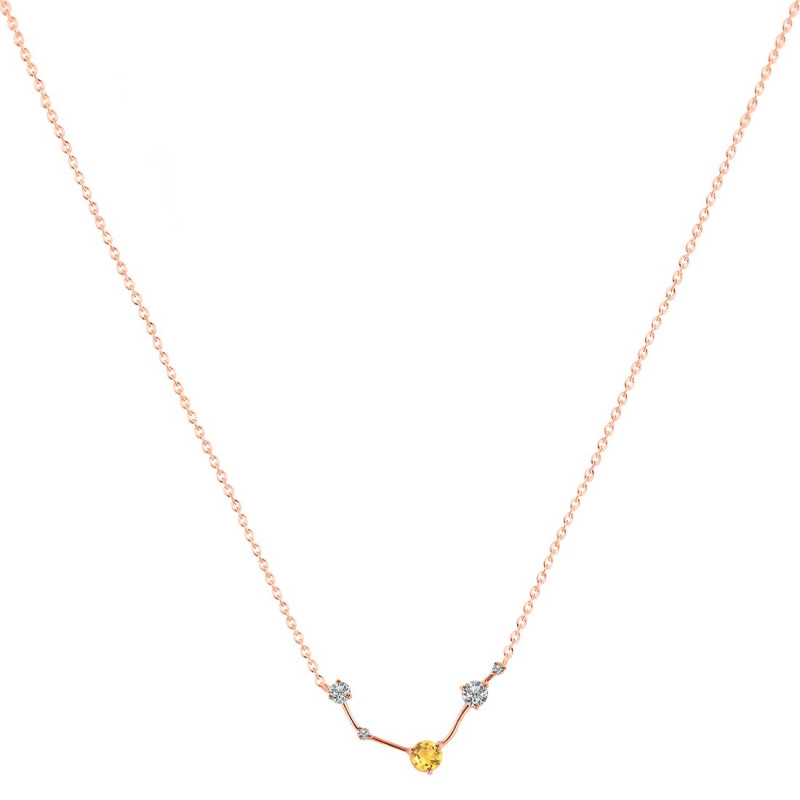 Aries Zodiac Star Constellation Citrine & White Topaz Necklace CIT-RDN-488.