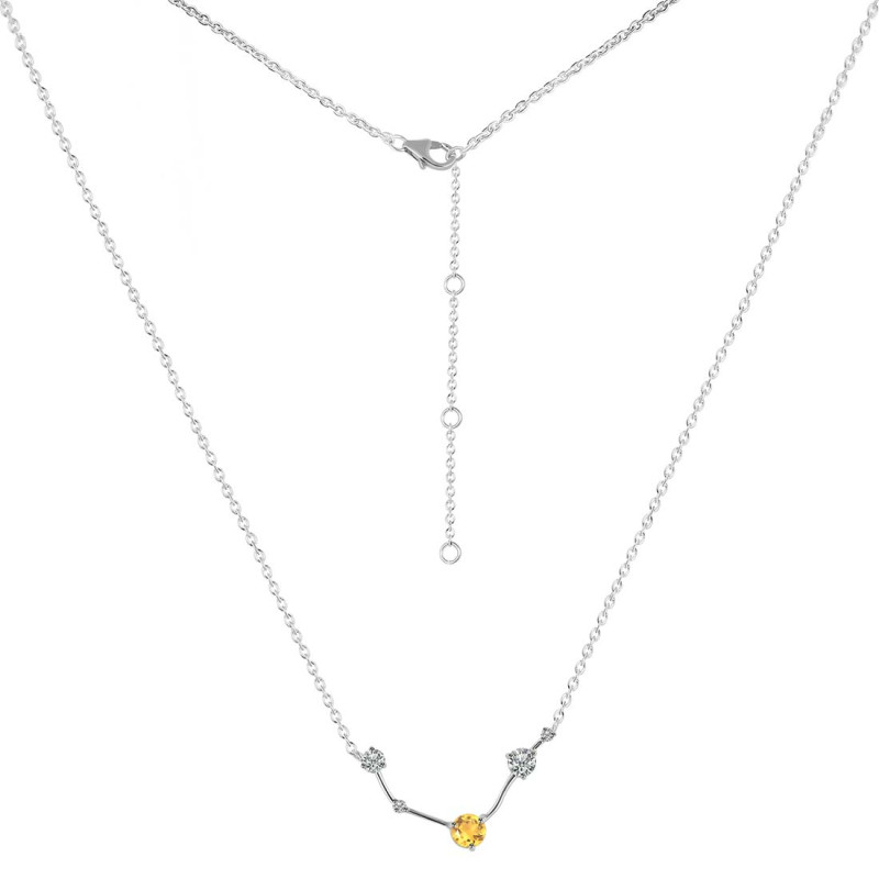 Aries Zodiac Star Constellation Citrine & White Topaz Necklace