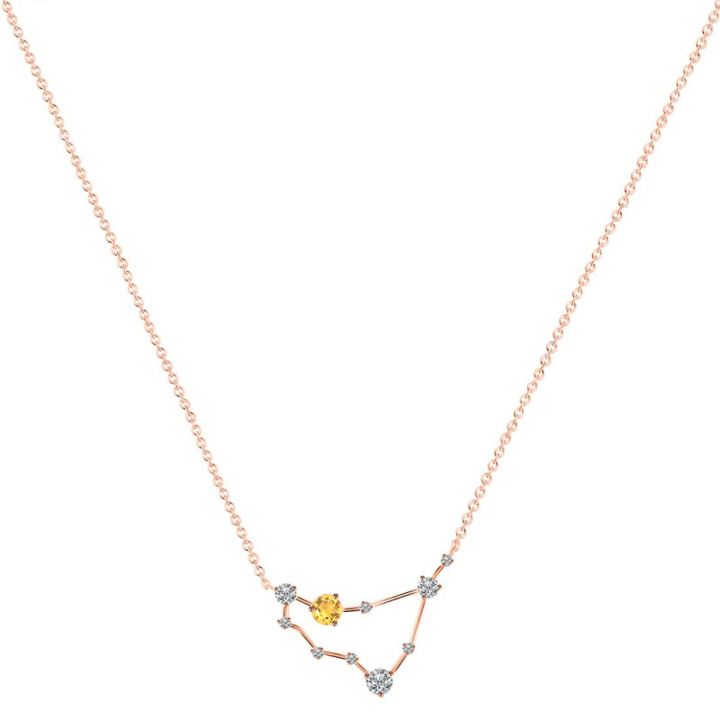 Capricorn Zodiac Star Constellation Citrine & White Topaz Necklace CIT-RDN-489.