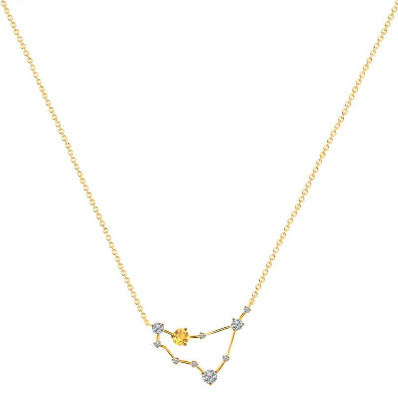 Capricorn Zodiac Star Constellation Citrine & White Topaz Necklace CIT-RDN-489.