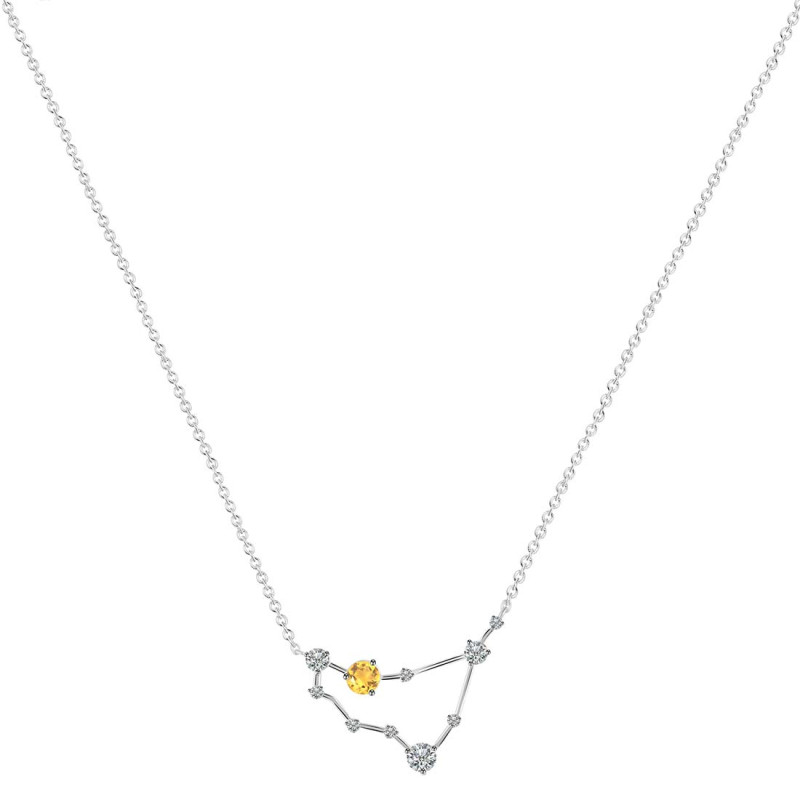Capricorn Zodiac Star Constellation Citrine & White Topaz Necklace CIT-RDN-489.