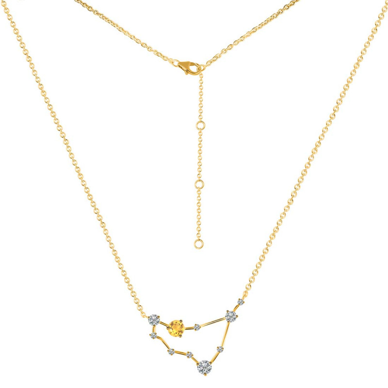 Capricorn Zodiac Star Constellation Citrine & White Topaz Necklace CIT-RDN-489.
