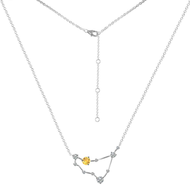 Capricorn Zodiac Star Constellation Citrine & White Topaz Necklace