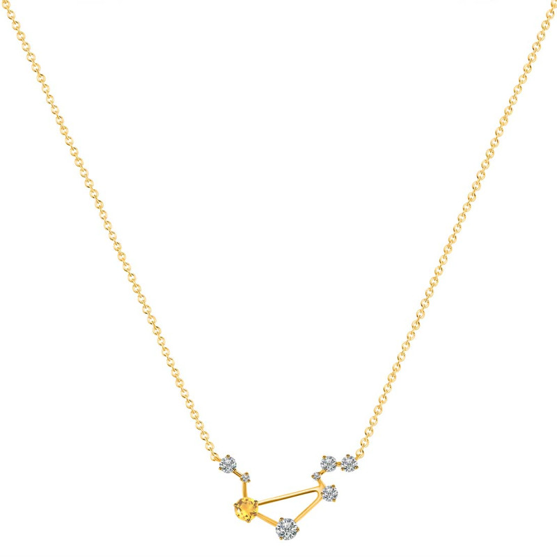Libra Zodiac Star Constellation Citrine & White Topaz Necklace CIT-RDN-494.