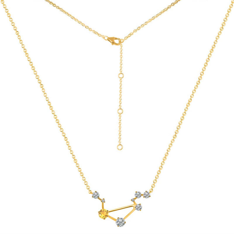 Libra Zodiac Star Constellation Citrine & White Topaz Necklace CIT-RDN-494.