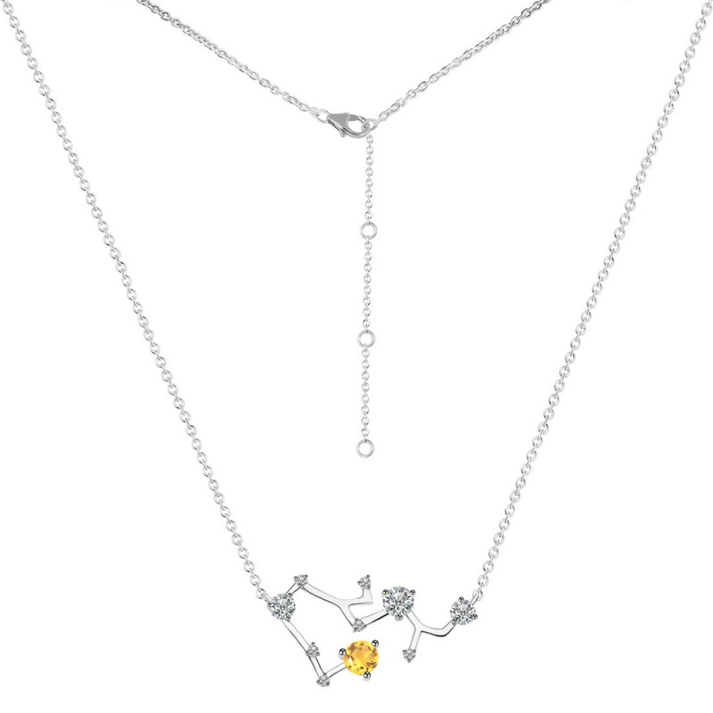 Sagittarius Zodiac Star Constellation Citrine & White Topaz Necklace