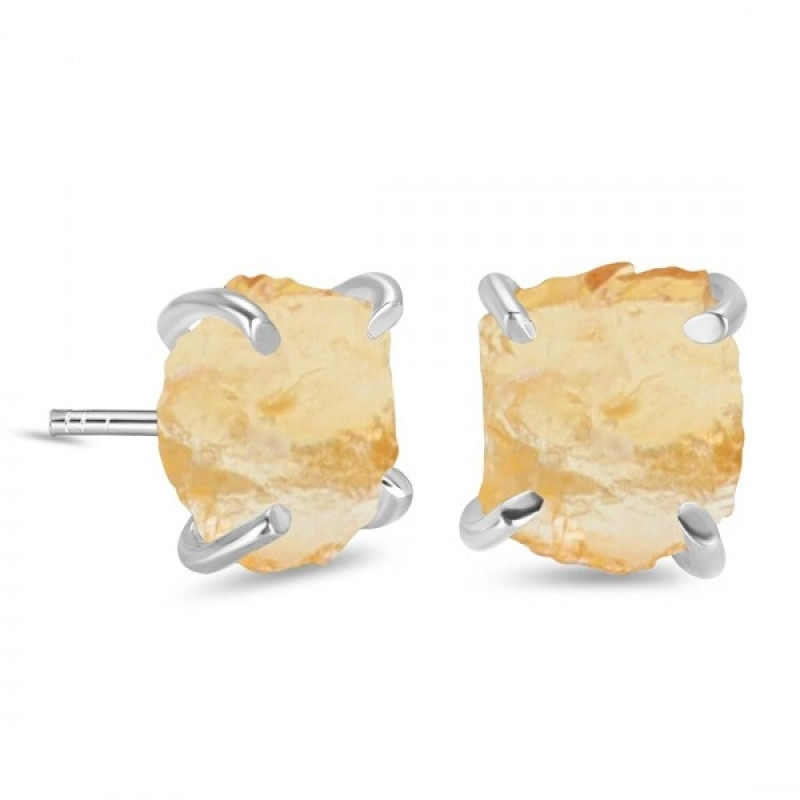 Citrine Raw Crystal Stud Earring