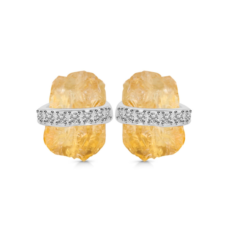 Citrine Raw Crystal & White Topaz Stud Earring CIT-RE-381.