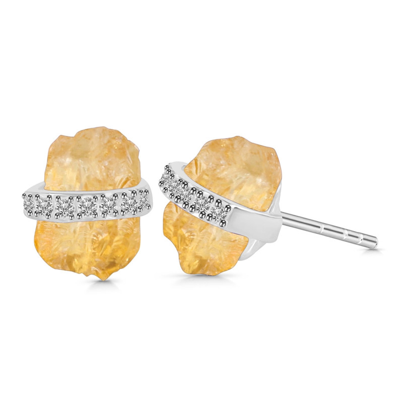 Citrine Raw Crystal & White Topaz Stud Earring
