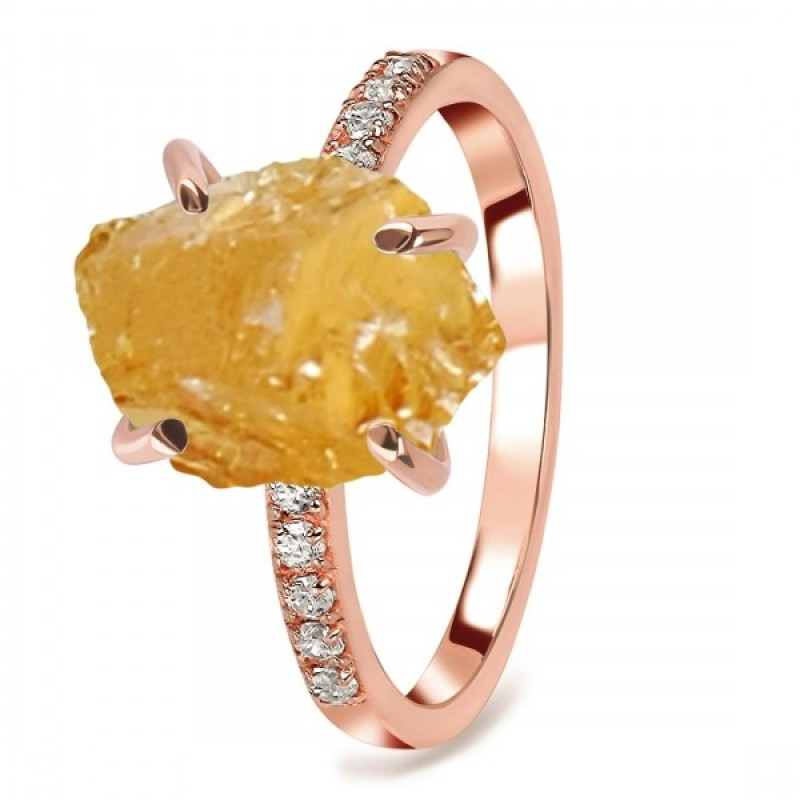 Citrine Raw Crystal & White Topaz Ring CIT-RR-397.