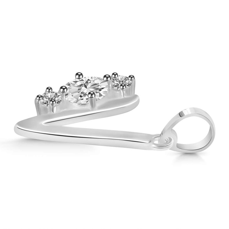 Cubic Zirconia Alphabet V Pendant