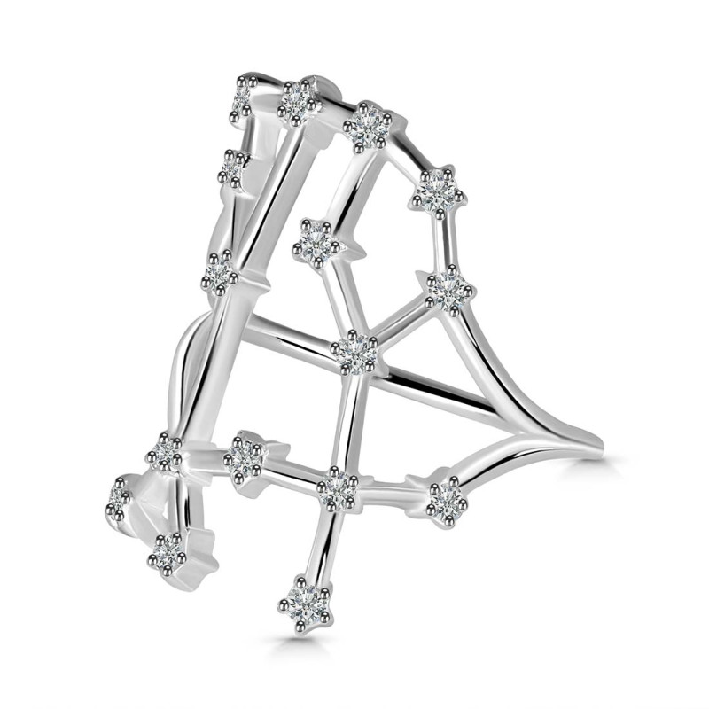 Gemini Zodiac Star Constellation With Cubic Zirconia Ring
