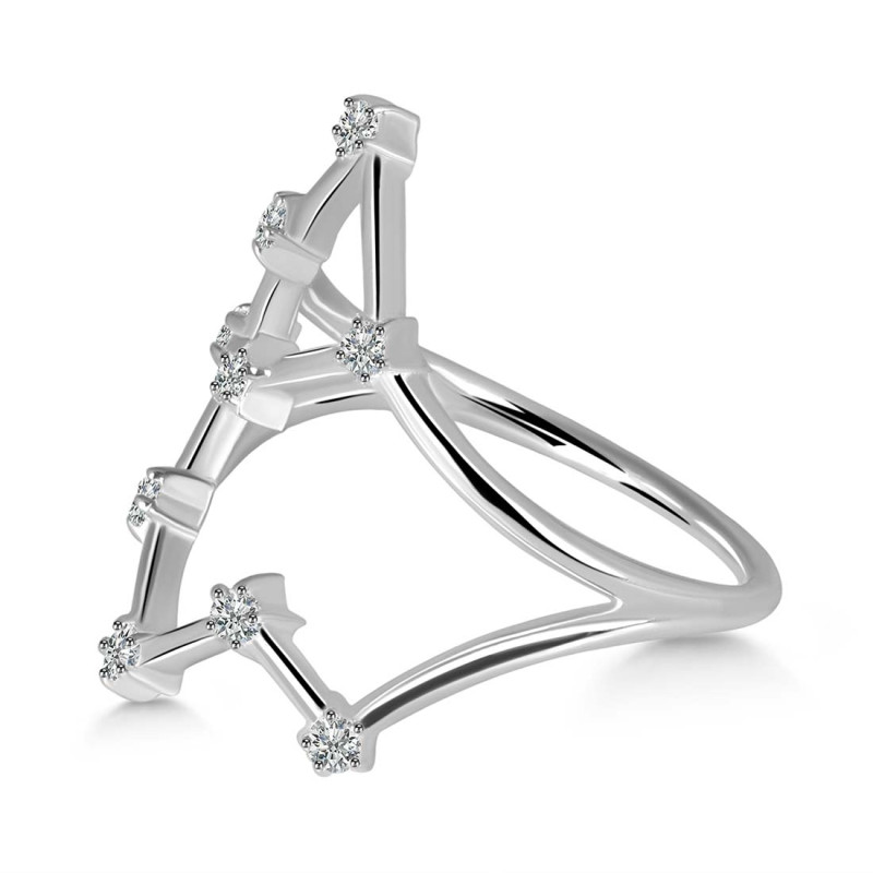 Aquarius Zodiac Star Constellation With Cubic Zirconia Ring