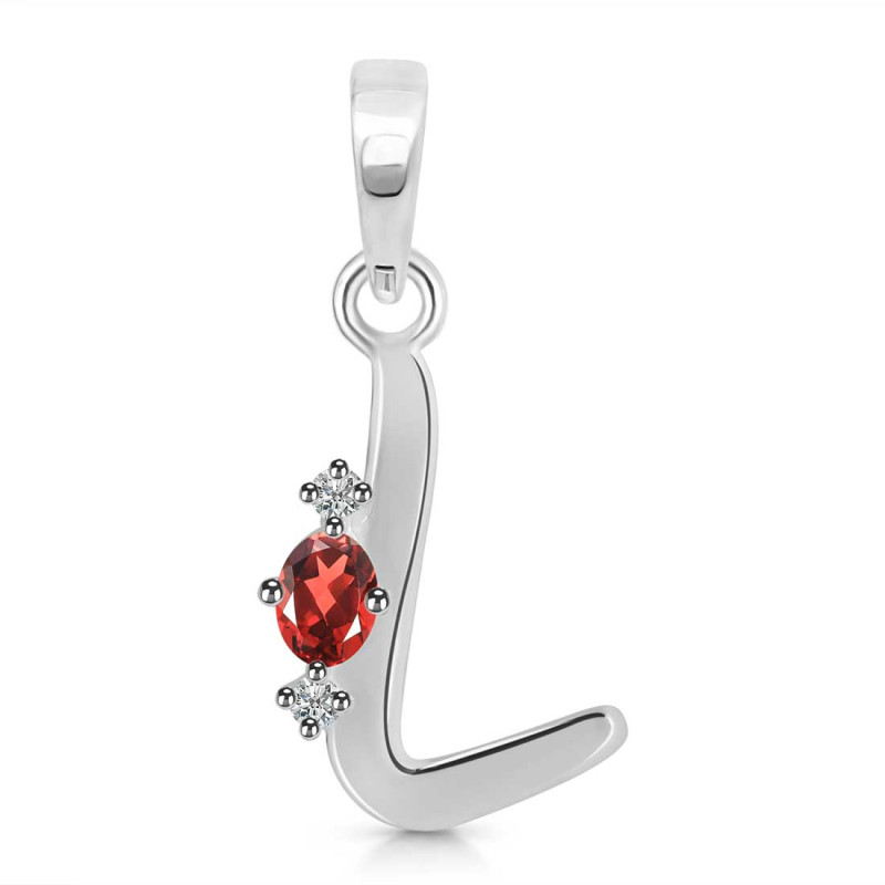 Garnet & White Topaz Alphabet L Pendant GAR-RDA-12.