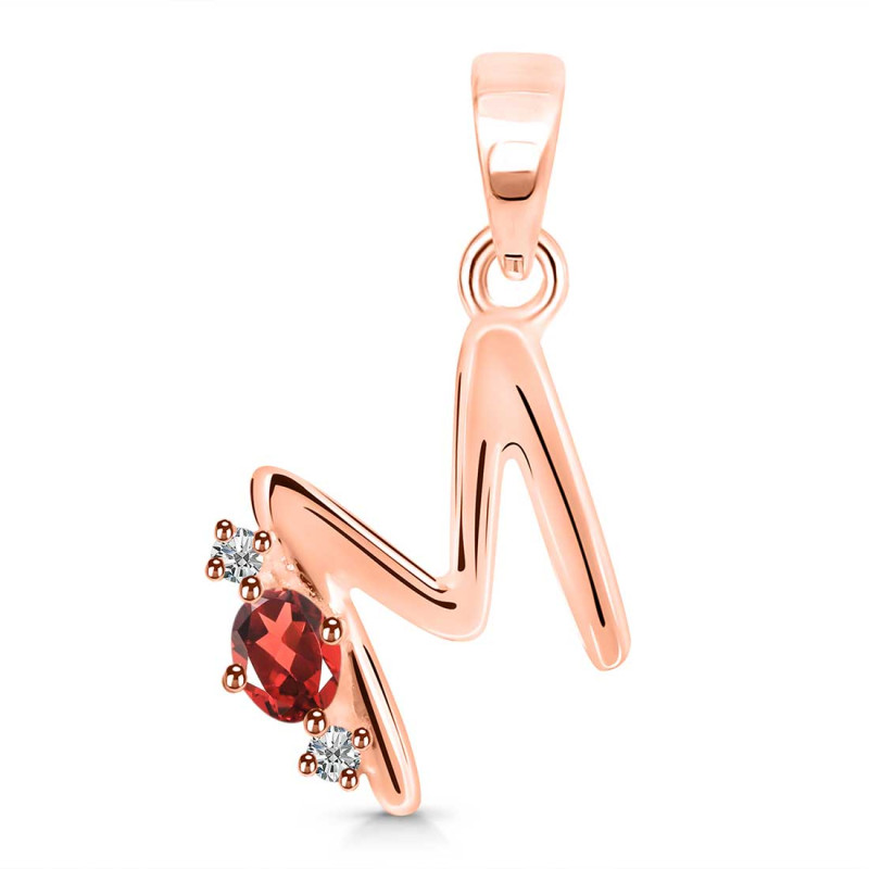 Garnet & White Topaz Alphabet M Pendant GAR-RDA-13.