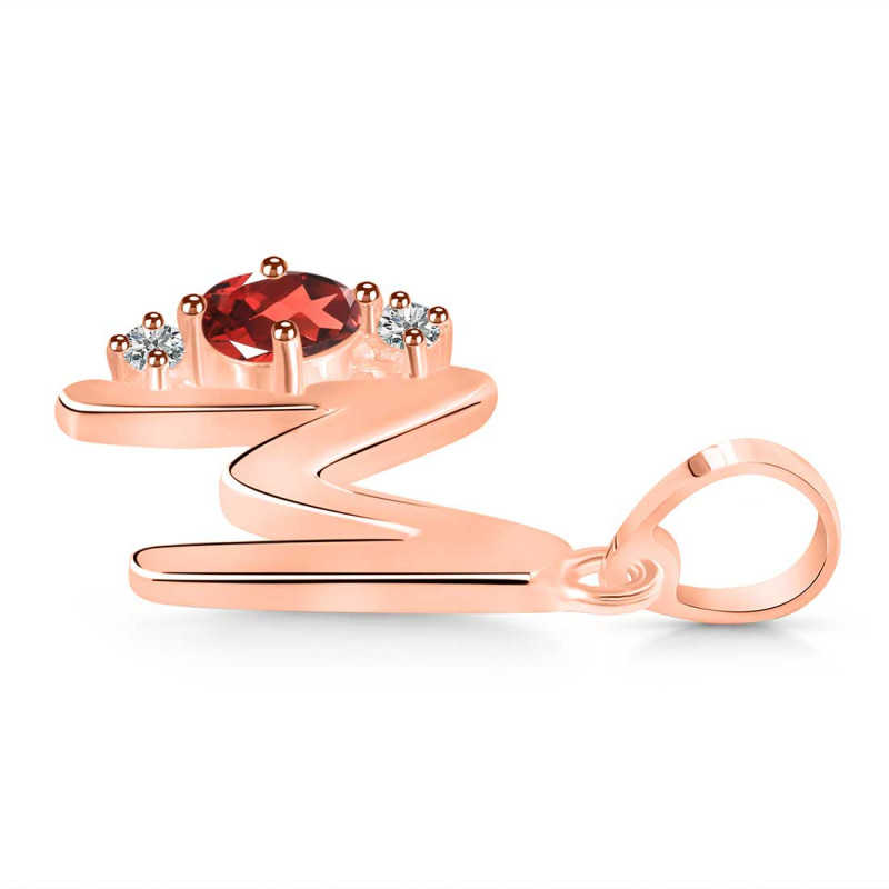 Garnet & White Topaz Alphabet M Pendant GAR-RDA-13.