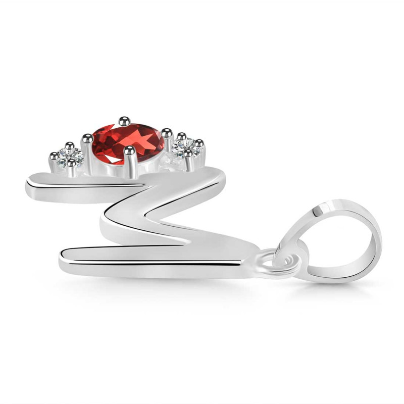 Garnet & White Topaz Alphabet M Pendant