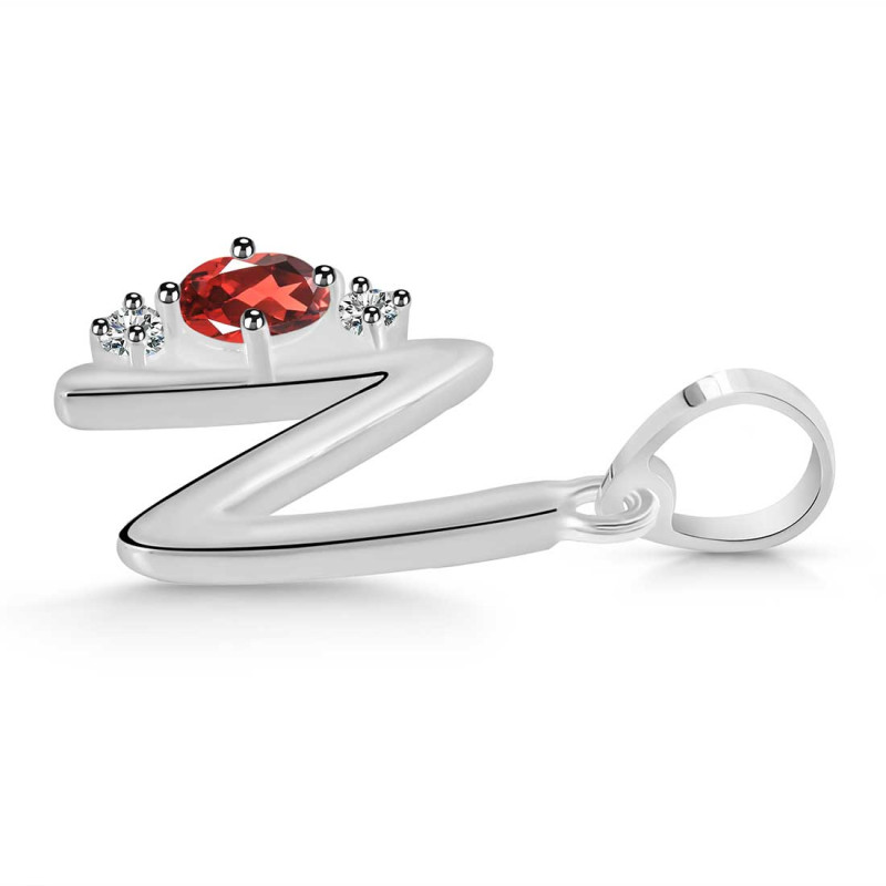 Garnet & White Topaz Alphabet N Pendant