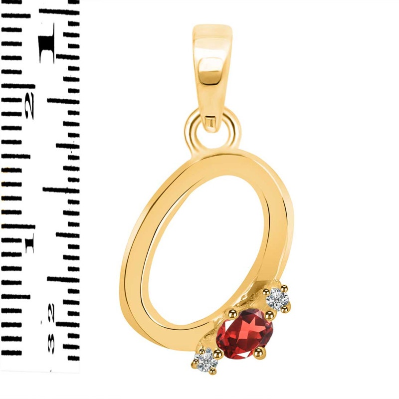 Garnet & White Topaz Alphabet O Pendant GAR-RDA-15.