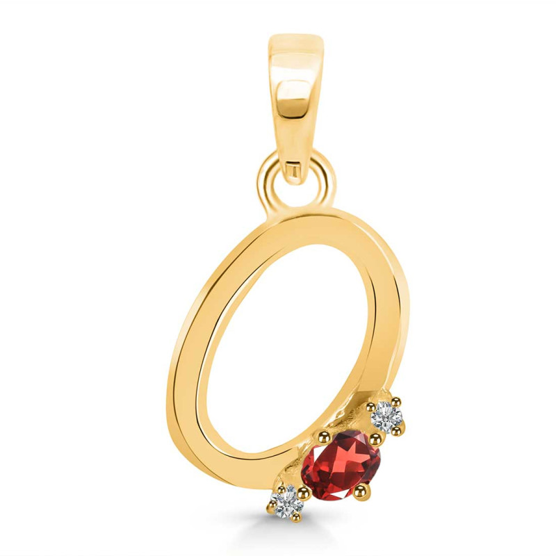 Garnet & White Topaz Alphabet O Pendant GAR-RDA-15.
