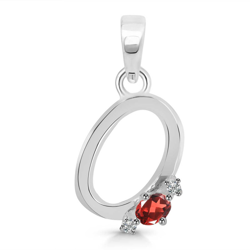 Garnet & White Topaz Alphabet O Pendant GAR-RDA-15.