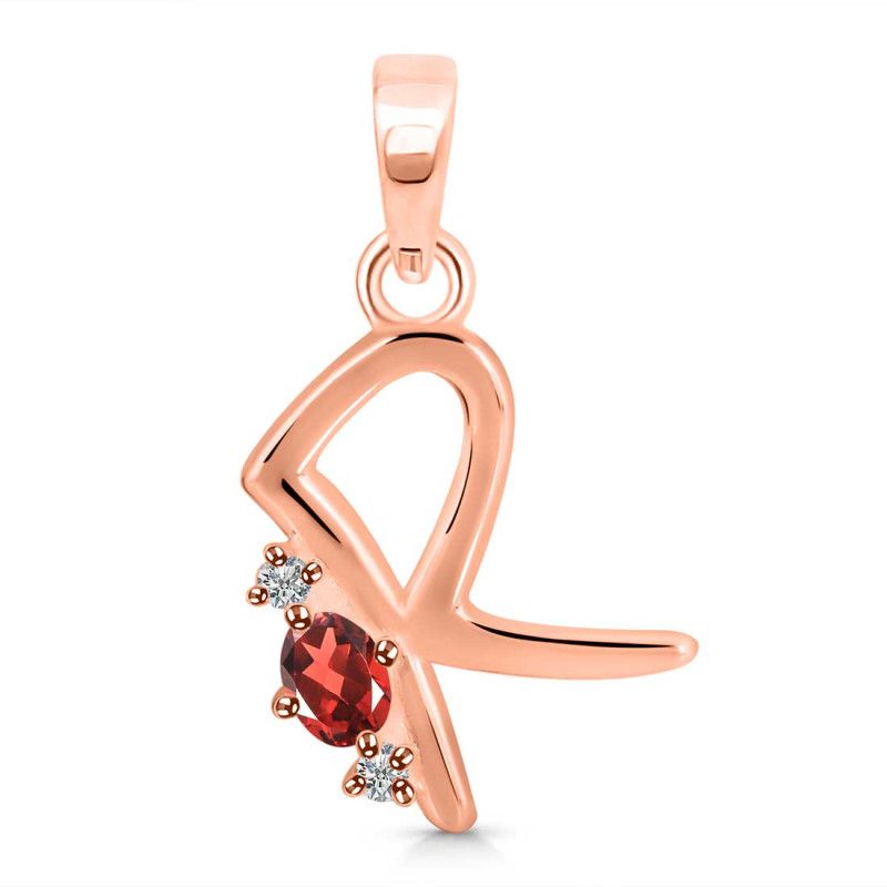 Garnet & White Topaz Alphabet R Pendant GAR-RDA-18.