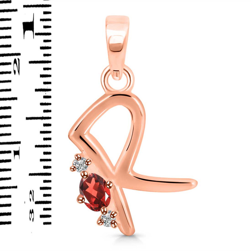Garnet & White Topaz Alphabet R Pendant GAR-RDA-18.