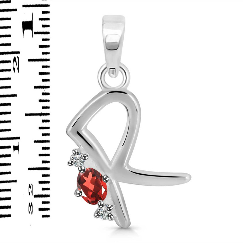 Garnet & White Topaz Alphabet R Pendant GAR-RDA-18.