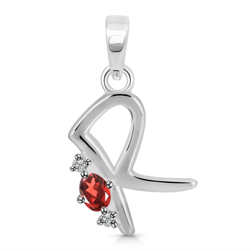 Garnet & White Topaz Alphabet R Pendant GAR-RDA-18.