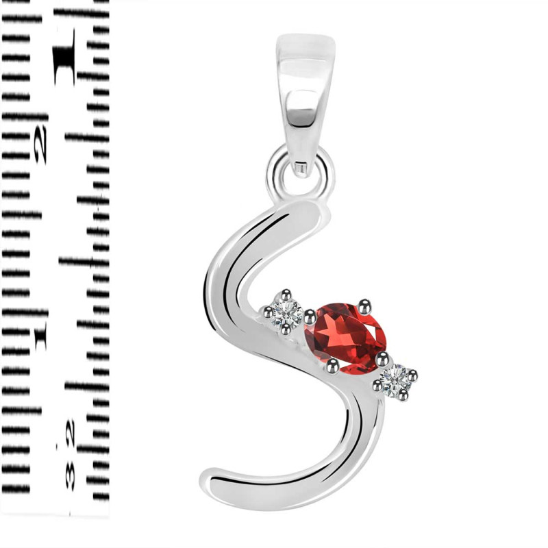 Garnet & White Topaz Alphabet S Pendant GAR-RDA-19.