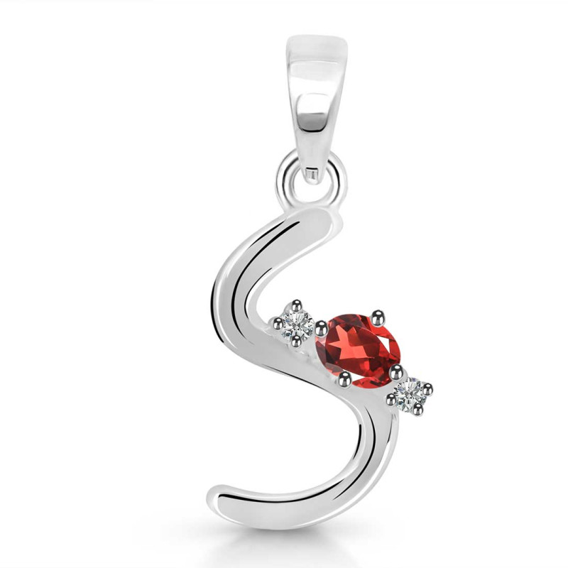 Garnet & White Topaz Alphabet S Pendant GAR-RDA-19.