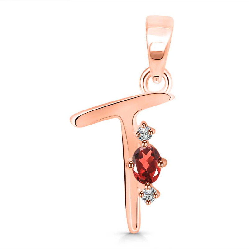 Garnet & White Topaz Alphabet T Pendant GAR-RDA-20.