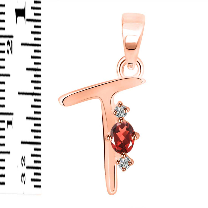 Garnet & White Topaz Alphabet T Pendant GAR-RDA-20.