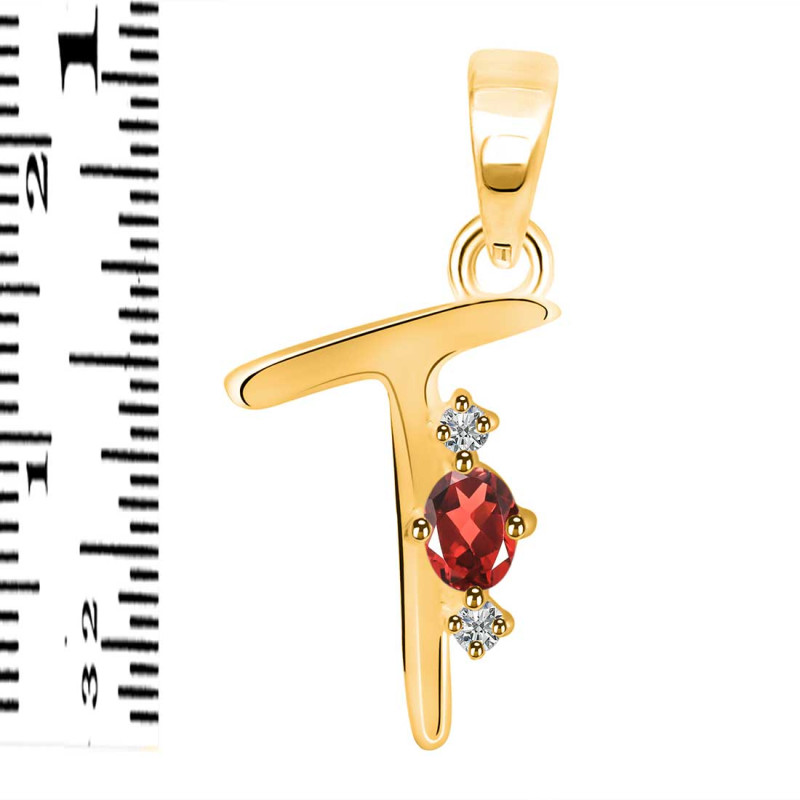 Garnet & White Topaz Alphabet T Pendant GAR-RDA-20.