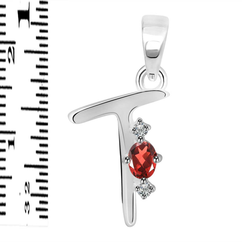 Garnet & White Topaz Alphabet T Pendant GAR-RDA-20.