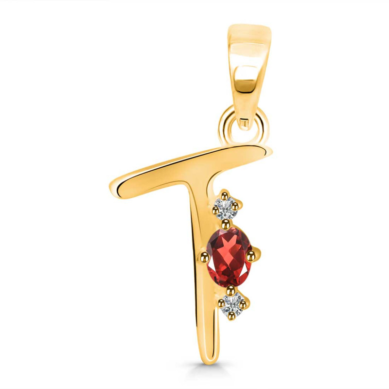 Garnet & White Topaz Alphabet T Pendant GAR-RDA-20.
