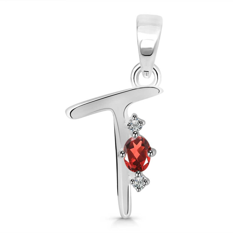 Garnet & White Topaz Alphabet T Pendant GAR-RDA-20.