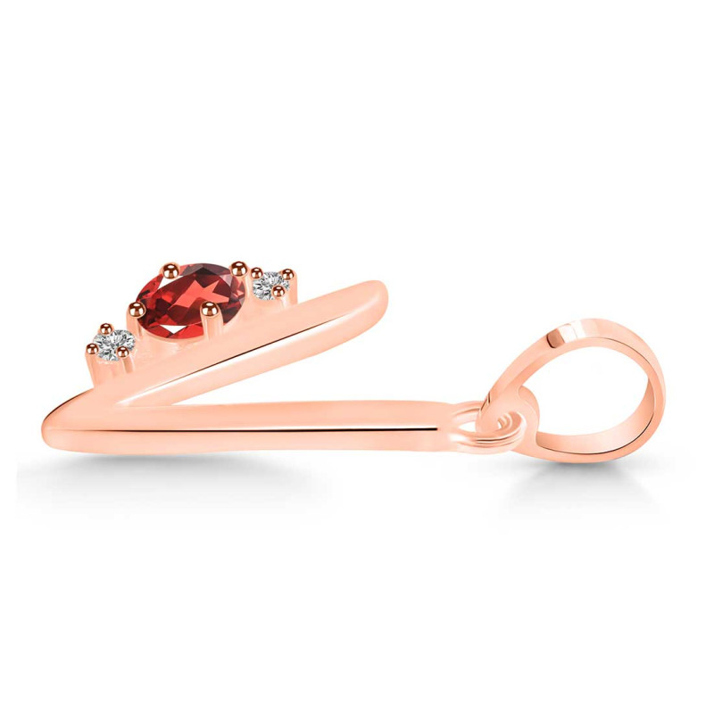 Garnet & White Topaz Alphabet V Pendant GAR-RDA-22.