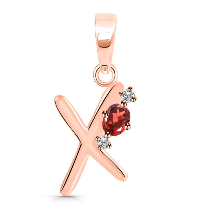 Garnet & White Topaz Alphabet X Pendant GAR-RDA-24.