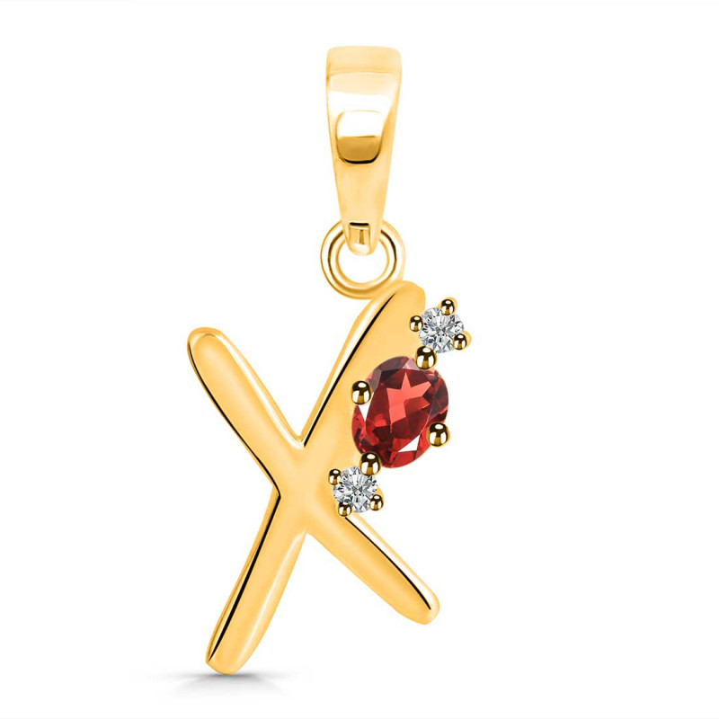Garnet & White Topaz Alphabet X Pendant GAR-RDA-24.