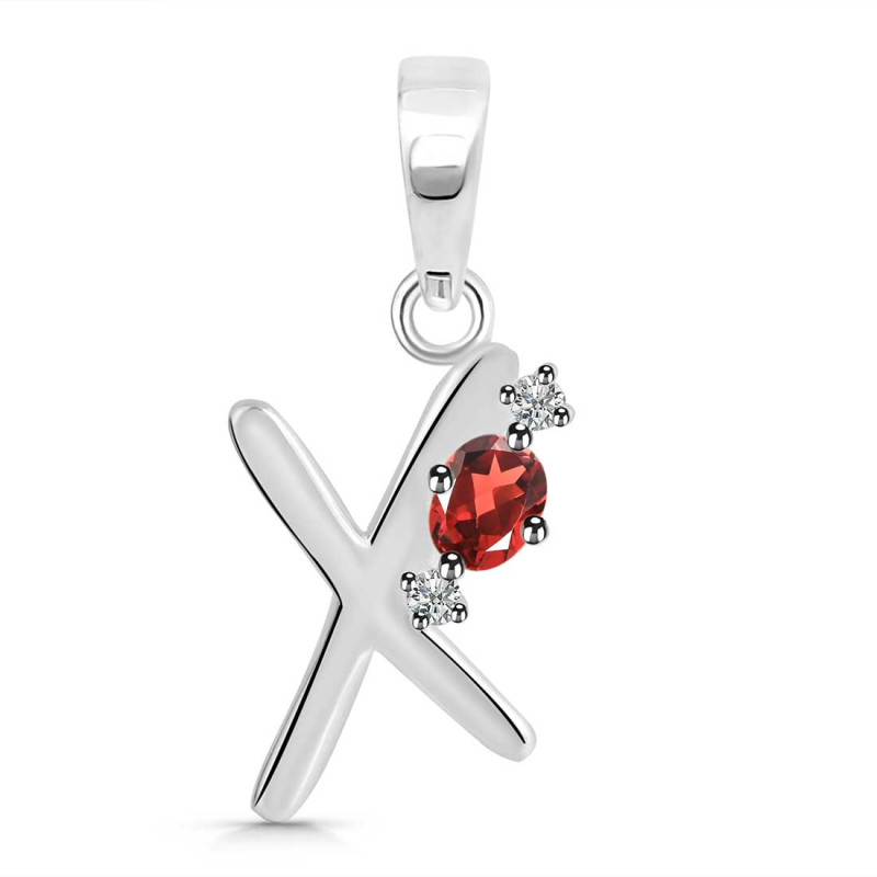 Garnet & White Topaz Alphabet X Pendant GAR-RDA-24.