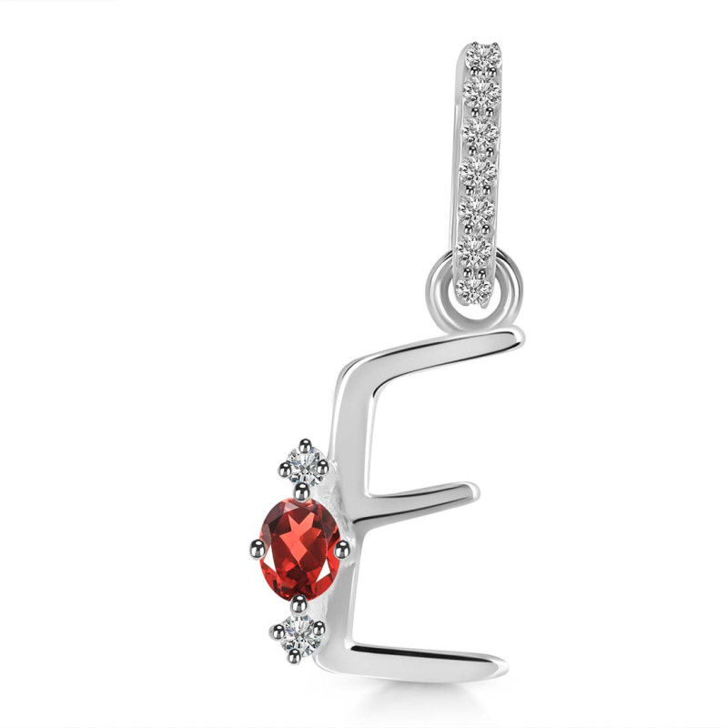 Garnet & White Topaz Alphabet E Pendant GAR-RDA-31.