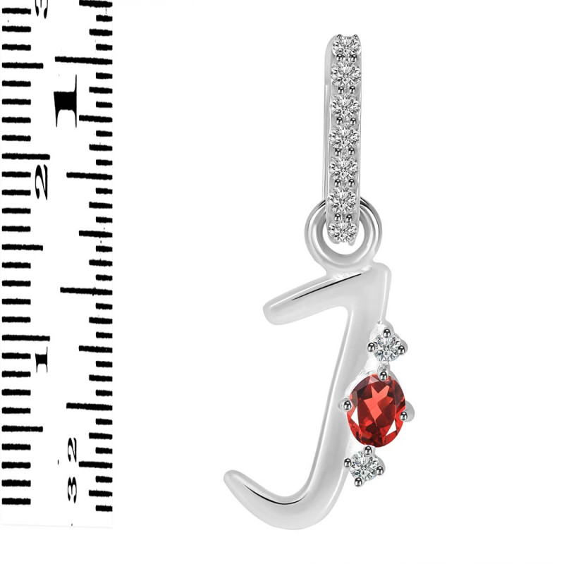 Garnet & White Topaz Alphabet J Pendant GAR-RDA-36.