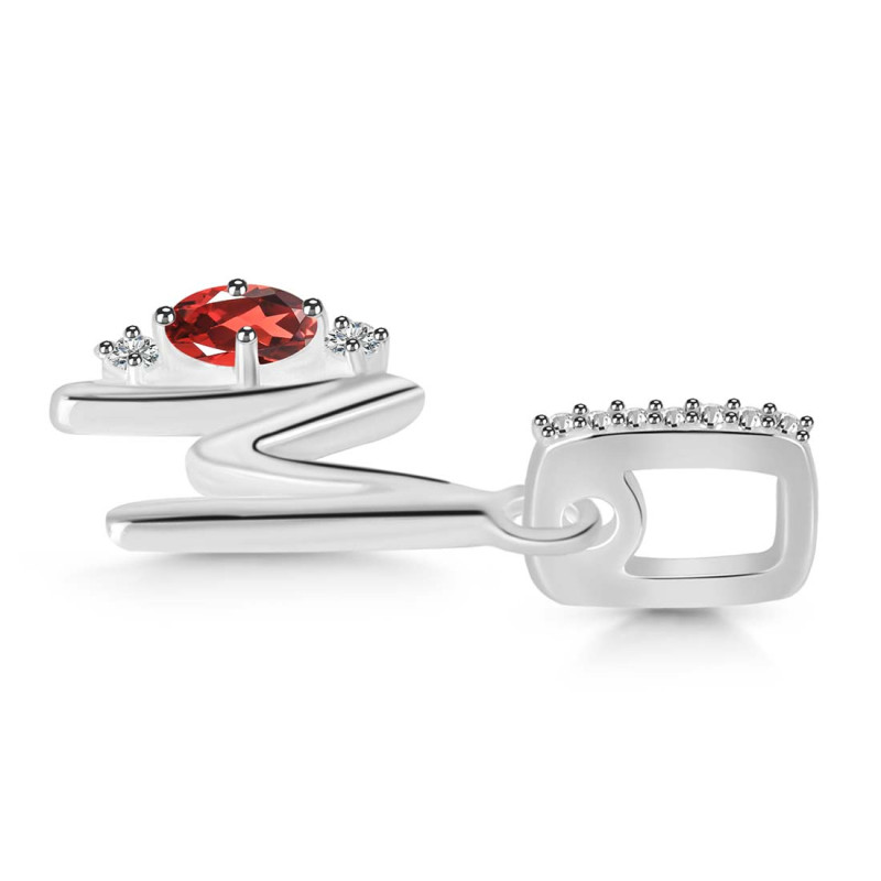 Garnet & White Topaz Alphabet M Pendant