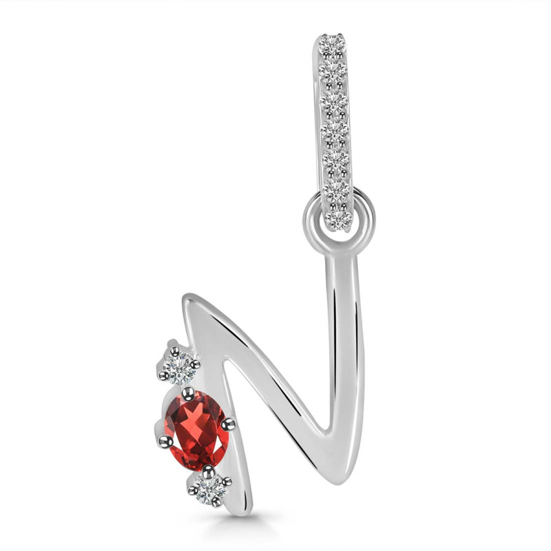 Garnet & White Topaz Alphabet N Pendant GAR-RDA-40.