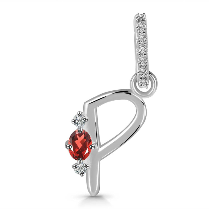 Garnet & White Topaz Alphabet P Pendant GAR-RDA-42.
